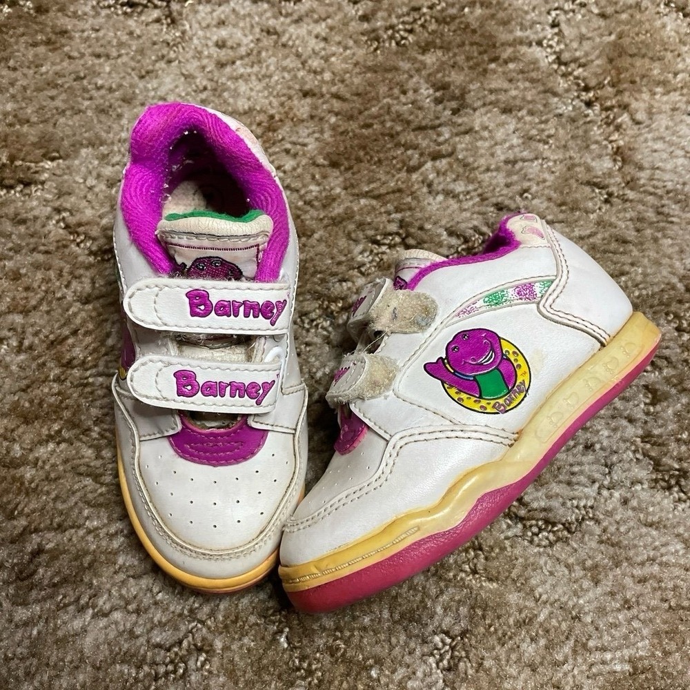 Vintage‎ 90's Barney The Dinosaur Baby Toddler Size 7 Self-fastener Tennis Shoes